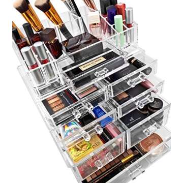 Sorbus Acrylic Cosmetics Makeup and Jewelry Storage Case Display Sets – Interlocking Drawers to Create Your Own Specially Designed Makeup Counter – Stackable and Interchangeable (Clear)