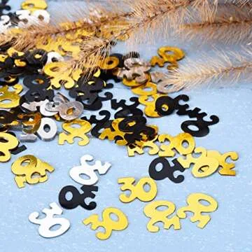 Number 30 Glitter Confetti for 30th Birthday Anniversary Party Supplies Table Decoration, 1.76 Ounce (Gold Black and Silver)