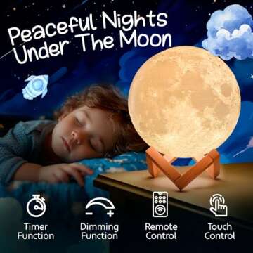 Mind-Glowing Moon Lamp - 3D Moon Night Light for Kids Bedroom - Globe Nightlight with Multi Color LE...