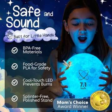 Mind-Glowing Moon Lamp - 3D Moon Night Light for Kids Bedroom - Globe Nightlight with Multi Color LED, Touch/Remote Control - Christmas Gift for 4-10 Year Old Girls & Boys - Space Decor (7.1 inch)