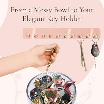 Boxy Concepts Jewelry Organizer - 2 Pack Rose Gold Premium Adhesive Holder | Hanging Necklace & Key Rack with 10 Hooks for Necklaces, Earrings, Bracelets, and Keys Easy-Install 10.5"x1.5"