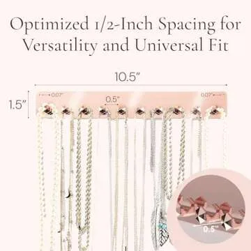 Boxy Concepts Jewelry Organizer - 2 Pack Rose Gold Premium Adhesive Holder | Hanging Necklace & Key Rack with 10 Hooks for Necklaces, Earrings, Bracelets, and Keys Easy-Install 10.5"x1.5"