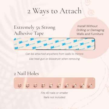 Boxy Concepts Jewelry Organizer - 2 Pack Rose Gold Premium Adhesive Holder | Hanging Necklace & Key Rack with 10 Hooks for Necklaces, Earrings, Bracelets, and Keys Easy-Install 10.5"x1.5"