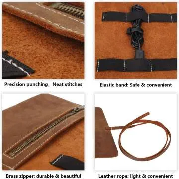 Leather Travel Cable Organizer Roll - 10 Slot Design