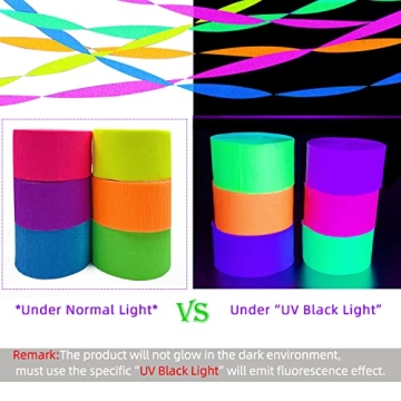 1200ft Glow Crepe Paper Streamers for UV Glow Parties