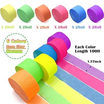 1200ft Glow Crepe Paper Streamers for UV Glow Parties