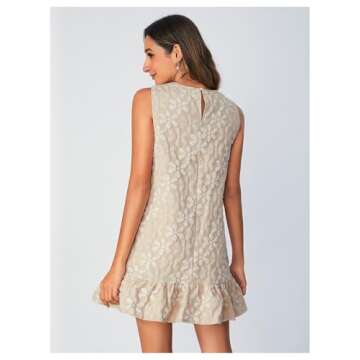 SOLY HUX Women's Ruffle Hem Sleeveless Tank Dress Round Neck Casual Jacquard Hem Smock Summer Mini D...