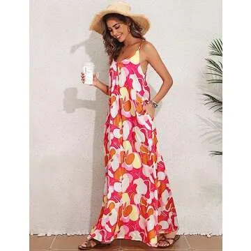 SIFLIF Satin Floral Maxi Dress with Pockets - Summer 2024