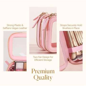 Pink Clear Makeup Bag for Women with Zipper Case Organizer, Transparent Clear Cosmetic Bags for Women, See Through Clear Make Up Bag for Women, Clear Travel Makeup Bag, Small Make Up Bag for Traveling