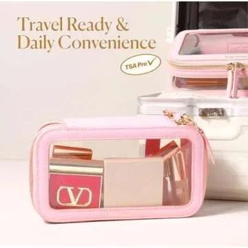 Stylish Pink Clear Makeup Bag Organizes Beauty Essentials
