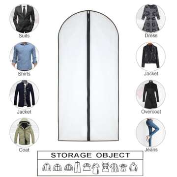 HomeClean Garment Bag (Set of 6) Plastic Garment Bags with Zipper Hanging Clothes Cover Dress Bag for Suits, Coats Closet (24'' x 40'', Black)