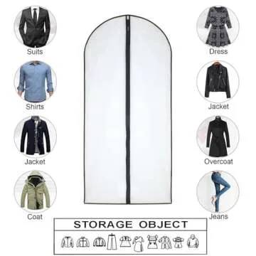 HomeClean Garment Bag (Set of 6) Plastic Garment Bags with Zipper Hanging Clothes Cover Dress Bag for Suits, Coats Closet (24'' x 40'', Black)