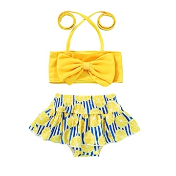 JEELLIGULAR Toddler Baby Girl Swimwear Bowknot Stripe Swimsuit Bathing Suit 2Pcs Bikini Set Outfits ...