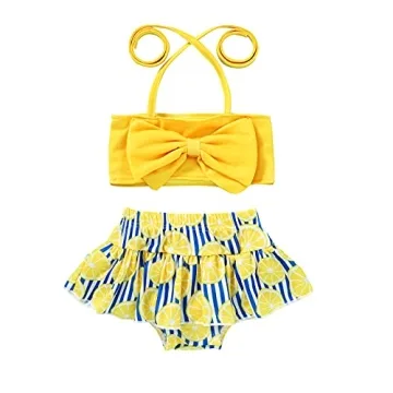 JEELLIGULAR Toddler Baby Girl Swimwear Bowknot Stripe Swimsuit Bathing Suit 2Pcs Bikini Set Outfits ...