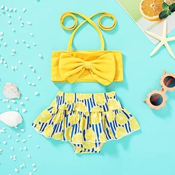 JEELLIGULAR Baby Girl Bowknot Swimsuit 2Pcs Summer Set