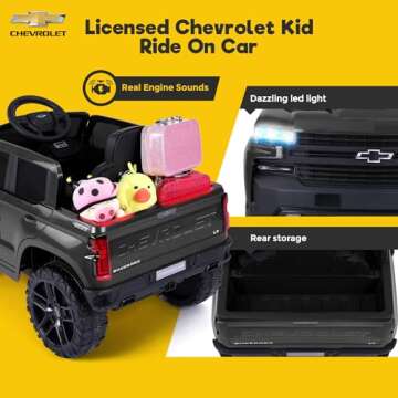 FUNTOK Licensed Chevrolet Silverado Ride on Truck, 12V Electric Vehicle with Remote Control, Truck B...