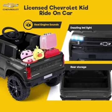 FUNTOK Licensed Chevrolet Silverado Ride on Truck, 12V Electric Vehicle with Remote Control, Truck B...