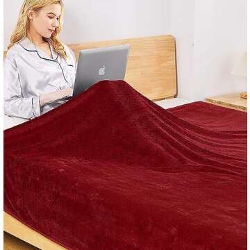 Fleece Queen Size Summer Blanket All Season 350GSM Lightweight Throw for The Bed Extra Soft Brush Fabric Winter Warm Sofa Blanket 90" x 90"(Red Queen)