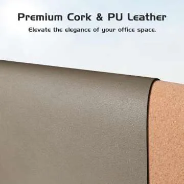 Aothia Dual-Sided Desk Mat - Leather & Cork Desk Protector, Large Mouse Pad & Writing Pad for Office/Home, Coffee (25.6"x13.7")