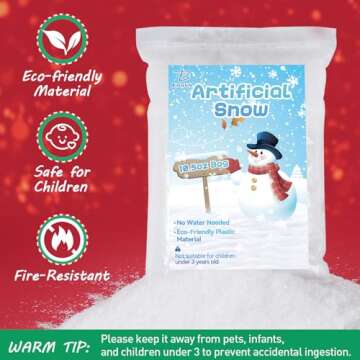 Biggun 10.5 Oz Fake Snow Decoration, Artificial Instant Snow Powder for Christmas Tree Village Craft, Lifelike Fire-Resistant Dry Faux Snow for Winter Displays Holiday Decor, Gifts for Women