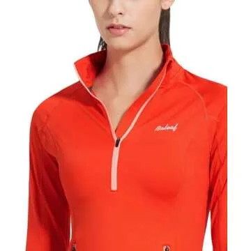 BALEAF Women's Running Jacket Thermal Fleece Pullover Half Zip Tops Thumbholes Winter Long Sleeve Cold Weather Coral L