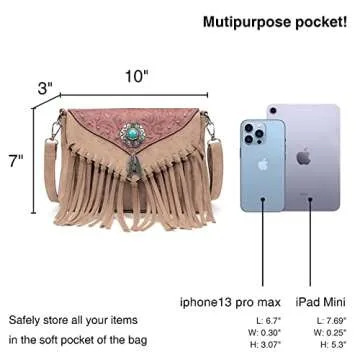 LAVAWA Small Crossbody Bags for Women Crossbody Handbag Fringe Purse Tassel Shoulder Bag Turquoise Concho Wallet