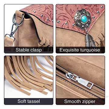 LAVAWA Small Crossbody Bags for Women Crossbody Handbag Fringe Purse Tassel Shoulder Bag Turquoise Concho Wallet