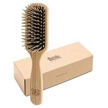 TEK - Medium Rectangular Ash Wood Brush with Short Tooth Handmade in Italy, for Fine or Straight Hair - 22 x 5.5 cm