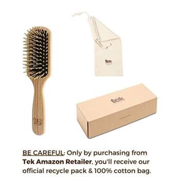 TEK - Medium Rectangular Ash Wood Brush with Short Tooth Handmade in Italy, for Fine or Straight Hair - 22 x 5.5 cm