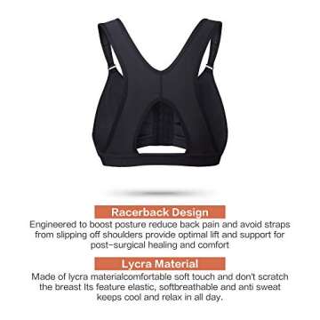 SHAPERX Women's Post-Surgical Front Closure Sports Bra Adjustable Wide Strap Racerback Support Bra,SZ83288-Black-New-2XL