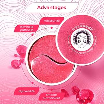 SEFITE 24k Gold Eye Mask 60 psc - Collagen Under Eye Patches - Dark Circles and Puffy Eyes Treatment - Reduce Wrinkles and Undereye Bags - Korean Gel Eye Pads for Women and Men (Ruby)