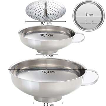 Kalave Canning Funnel, Food Grade Stainless Steel Canning Funnels with Strainer, Wide Mouth Funnels ...