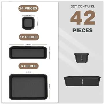 A-LuGei 【42PCS】【Black】 Tool Box Organizer Tray Divider Set, Desk Drawer Organizer, Garage Organization and Storage Toolbox Accessories for Rolling Tool Chest Cart Cabinet Work Bench Small Parts