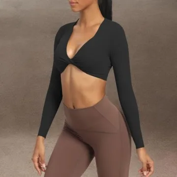 Aoxjox Women's Stylish Deep V Workout Crop Top - Supportive & Comfortable