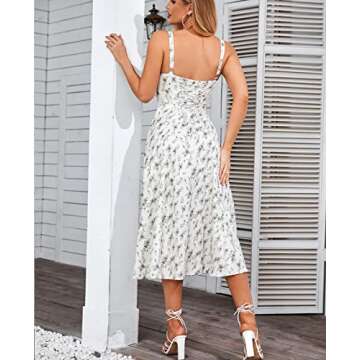 Floral Midi Corset Dress Boho Flowy Slit Lace Up Dresses for Women Going Out A Line Casual Sundress