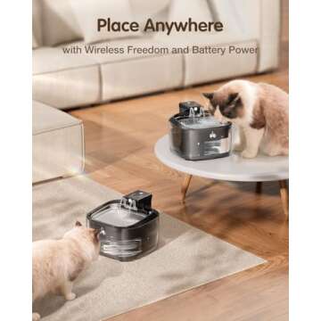 OPOWO Wireless Cat Water Fountain Stainless Steel, 108oz/3.2L Cat Water Fountain Battery Operated wi...