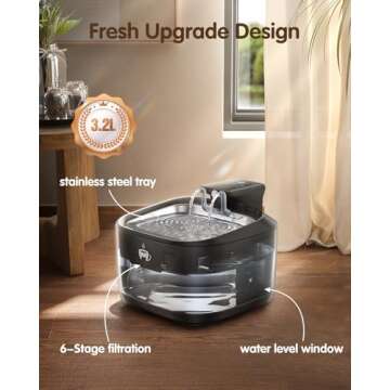 OPOWO Wireless Cat Water Fountain Stainless Steel, 108oz/3.2L Cat Water Fountain Battery Operated with 3 Modes, 5000mAh Battery, Ultra Quiet Motion Sensor Pet Water Fountain for Cats, 3 Filters, Black