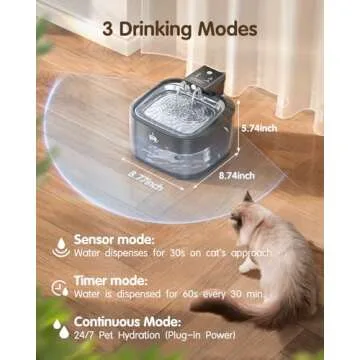 OPOWO Wireless Cat Water Fountain Stainless Steel, 108oz/3.2L Cat Water Fountain Battery Operated with 3 Modes, 5000mAh Battery, Ultra Quiet Motion Sensor Pet Water Fountain for Cats, 3 Filters, Black