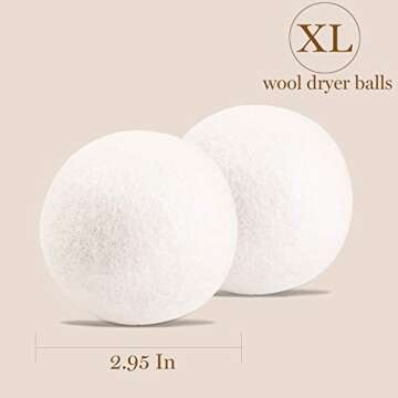 Wool Dryer Balls Organic XL, Eco Dryer Balls Laundry 4 Pack Natural Fabric Softener, 100% New Zealan...