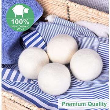 Wool Dryer Balls Organic XL, Eco Dryer Balls Laundry 4 Pack Natural Fabric Softener, 100% New Zealand Wool, Chemical Free Wool Dryer Balls Laundry, Handmade Reusable Balls Reduce Wrinkles (4 White)