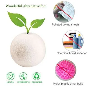 Wool Dryer Balls Organic XL, Eco Dryer Balls Laundry 4 Pack Natural Fabric Softener, 100% New Zealand Wool, Chemical Free Wool Dryer Balls Laundry, Handmade Reusable Balls Reduce Wrinkles (4 White)