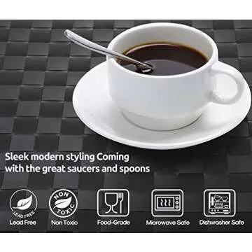 AOZITA Espresso Cups and Saucers with Espresso Spoons, Stackable Espresso Mugs,12-piece 2.5-Ounce Demitasse Cups (Protective Packaging)