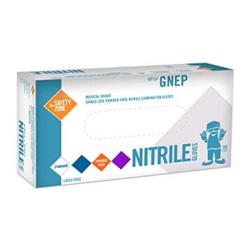 Nitrile Exam Gloves - Medical Grade, Powder Free, Disposable, Non Sterile, Food Safe, Textured, Conv...