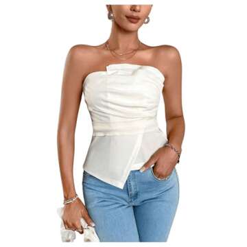 OYOANGLE Women's Ruched Asymmetrical Hem Tube Top Summer Going Out Strapless Bandeau Tank Tops Apricot XS