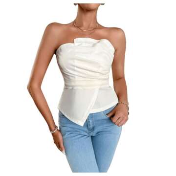 OYOANGLE Women's Ruched Asymmetrical Hem Tube Top Summer Going Out Strapless Bandeau Tank Tops Apricot XS
