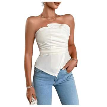 OYOANGLE Women's Ruched Asymmetrical Hem Tube Top Summer Going Out Strapless Bandeau Tank Tops Apricot XS