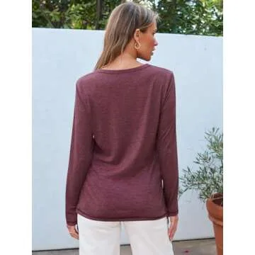 AUTOMET Womens Long Sleeve Round Neck Shirts Basic Tee Fall Tops Outfits Clothes 2025 01wine Red L