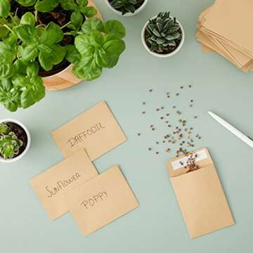 Juvale 100 Pack Small Seed Saving Envelopes - 4.5x3.25 Self Adhesive Blank Packets for Coins, Stamps, Mini Parts Storage (Brown)