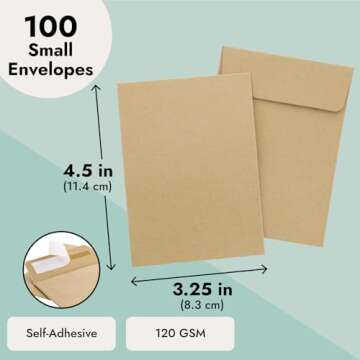 Juvale 100 Pack Small Seed Saving Envelopes - 4.5x3.25 Self Adhesive Blank Packets for Coins, Stamps, Mini Parts Storage (Brown)