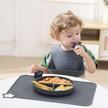 Blissbury Silicone Plate for Baby, Suction Grip Baby Dish Bowl, Dishwasher Microwave Safe Plates for Toddler and Kid - with Fork and Spoons